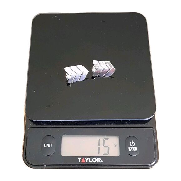 RARE Vtg Early Taxco Mexico Los Castillos #480 Chevron Sterling Silver Earrings - Picture 8 of 8